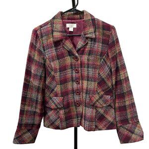 Christopher & Banks Petite Plaid Button Up Blazer Jacket Sz MP
